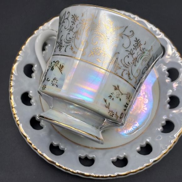 Perwinkle Purple Blue Tea Cup Reticulated Saucer Made in Japan Style Craft 1250 - Picture 1 of 10